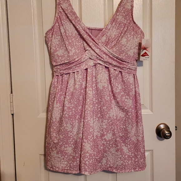 Lands' End Other - Lands' End Mauve Floral Faux-Wrap One-Piece Swimdress